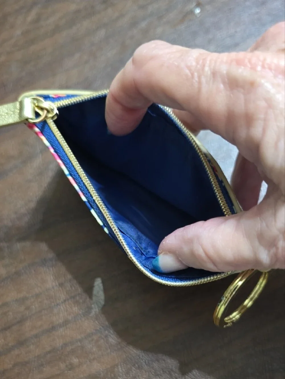 Lilly Pulitzer Navy Pink Yellow Multicolor Key Pouch with Gold Accent